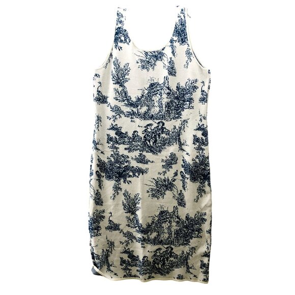 NWT Cider Toile de Jouy Knit Tank Sweater Dress 3XL White Blue Cami Midi - Picture 2 of 11